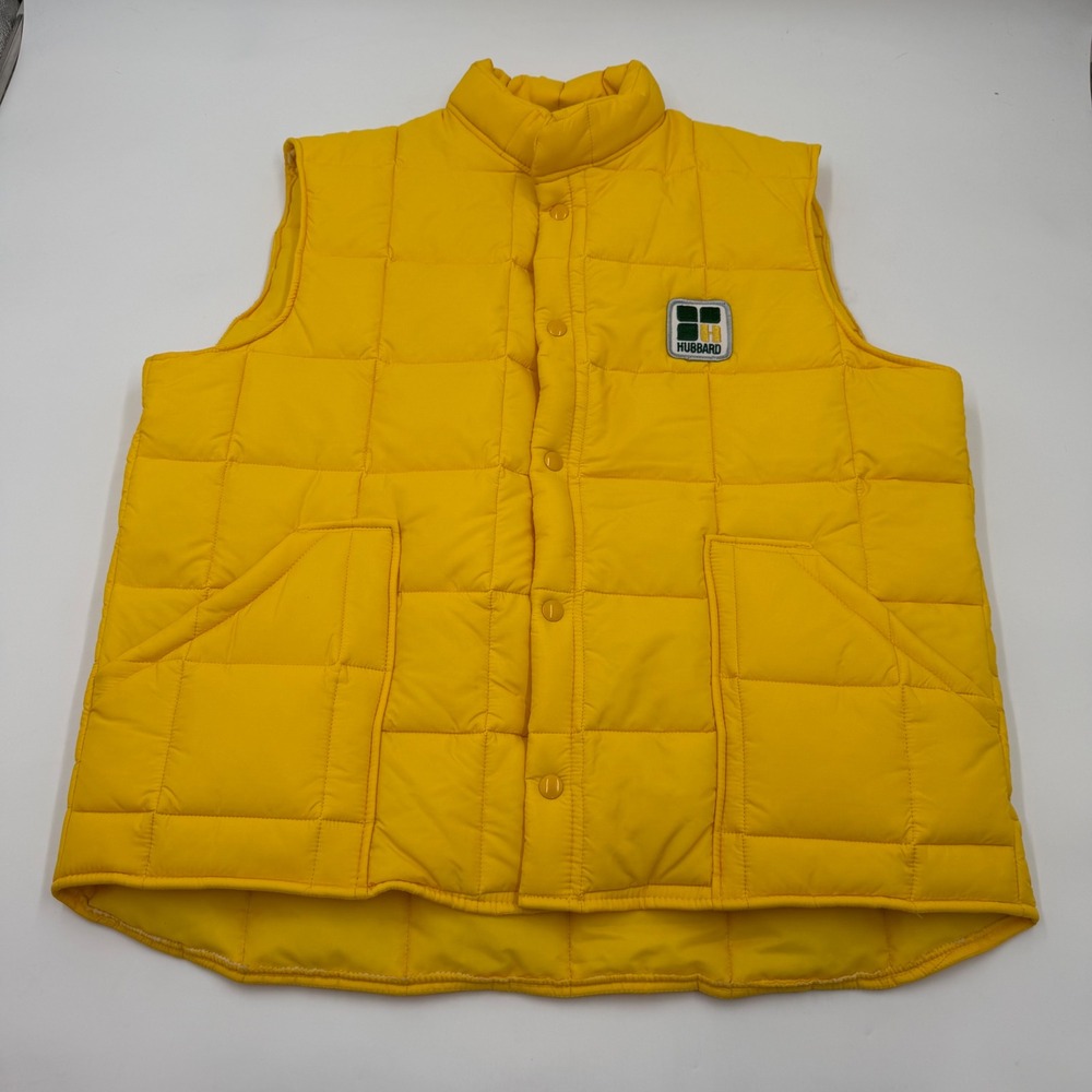 Upstream Mens Vintage Yellow Quilted Puffer‎ Vest Hubbard Patch Made in USA L
